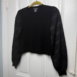 Club Monaco Black Statement Sleeve Crop Top Womens Medium Ribbed Knit
